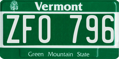 VT license plate ZFO796