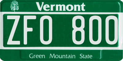VT license plate ZFO800