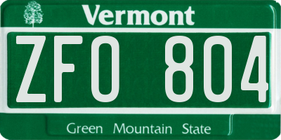 VT license plate ZFO804