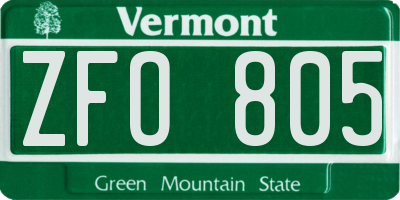VT license plate ZFO805