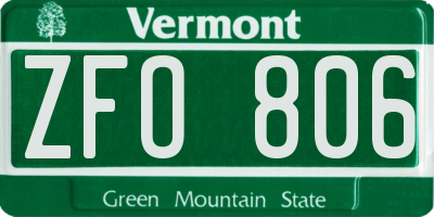 VT license plate ZFO806