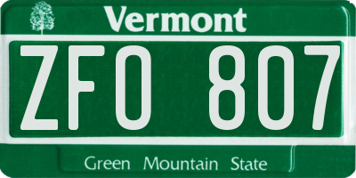 VT license plate ZFO807