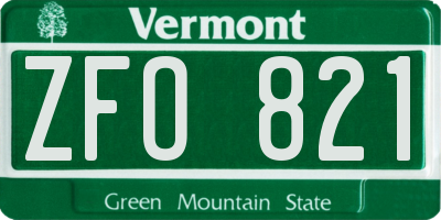 VT license plate ZFO821