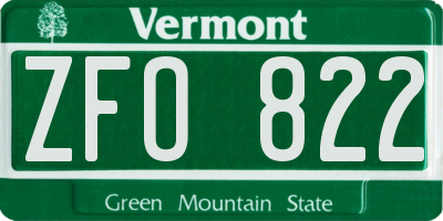 VT license plate ZFO822