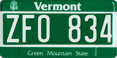 VT license plate ZFO834