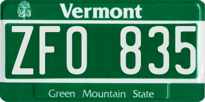 VT license plate ZFO835