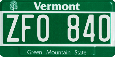 VT license plate ZFO840