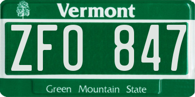VT license plate ZFO847