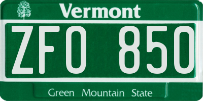 VT license plate ZFO850