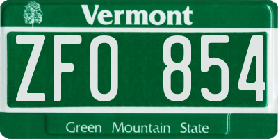 VT license plate ZFO854