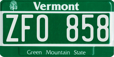 VT license plate ZFO858