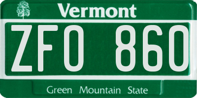 VT license plate ZFO860