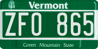 VT license plate ZFO865
