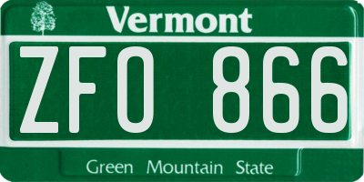 VT license plate ZFO866