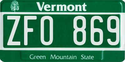 VT license plate ZFO869