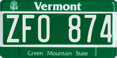 VT license plate ZFO874