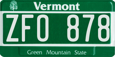 VT license plate ZFO878