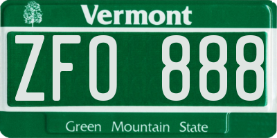 VT license plate ZFO888
