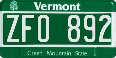 VT license plate ZFO892