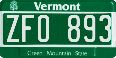 VT license plate ZFO893