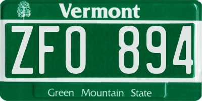 VT license plate ZFO894