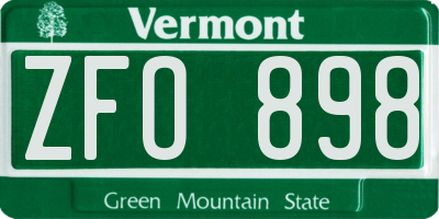 VT license plate ZFO898