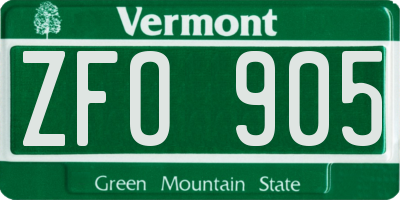 VT license plate ZFO905
