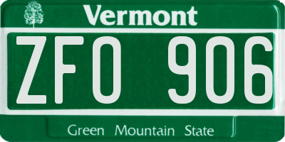 VT license plate ZFO906