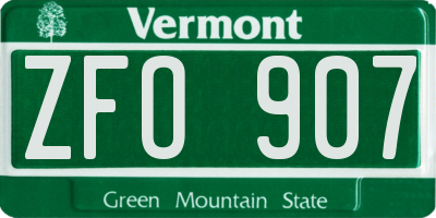 VT license plate ZFO907