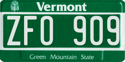 VT license plate ZFO909