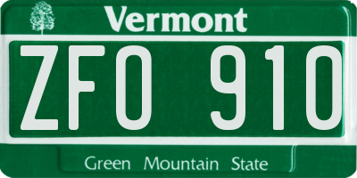 VT license plate ZFO910