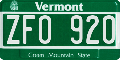 VT license plate ZFO920