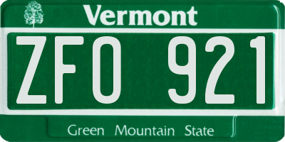 VT license plate ZFO921