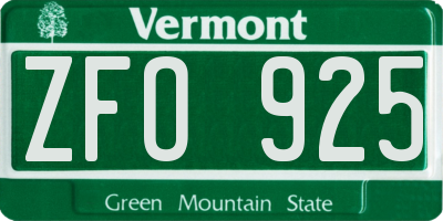VT license plate ZFO925