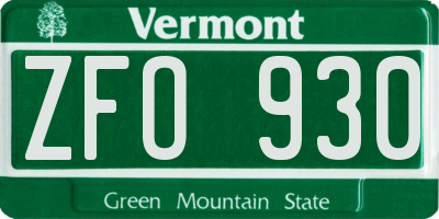 VT license plate ZFO930