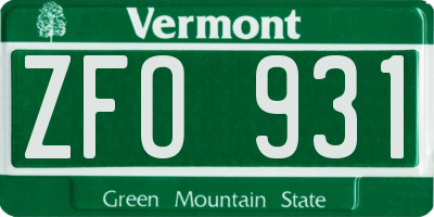 VT license plate ZFO931