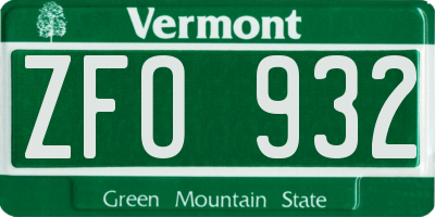 VT license plate ZFO932