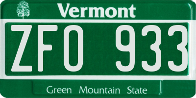 VT license plate ZFO933