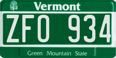 VT license plate ZFO934