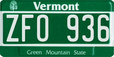 VT license plate ZFO936