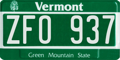 VT license plate ZFO937