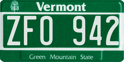 VT license plate ZFO942