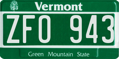 VT license plate ZFO943