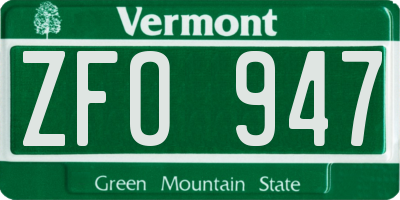VT license plate ZFO947