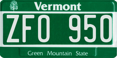 VT license plate ZFO950