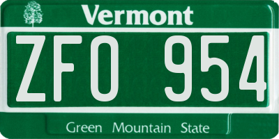 VT license plate ZFO954