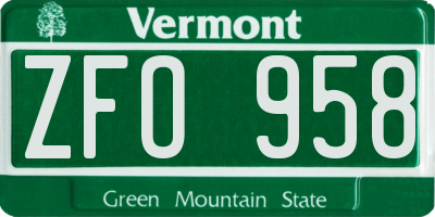 VT license plate ZFO958