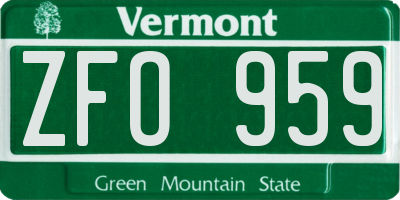 VT license plate ZFO959