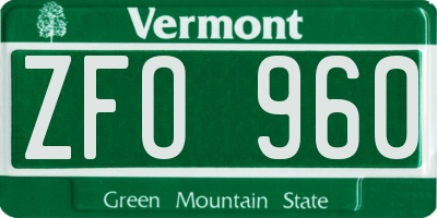 VT license plate ZFO960