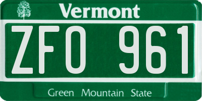VT license plate ZFO961